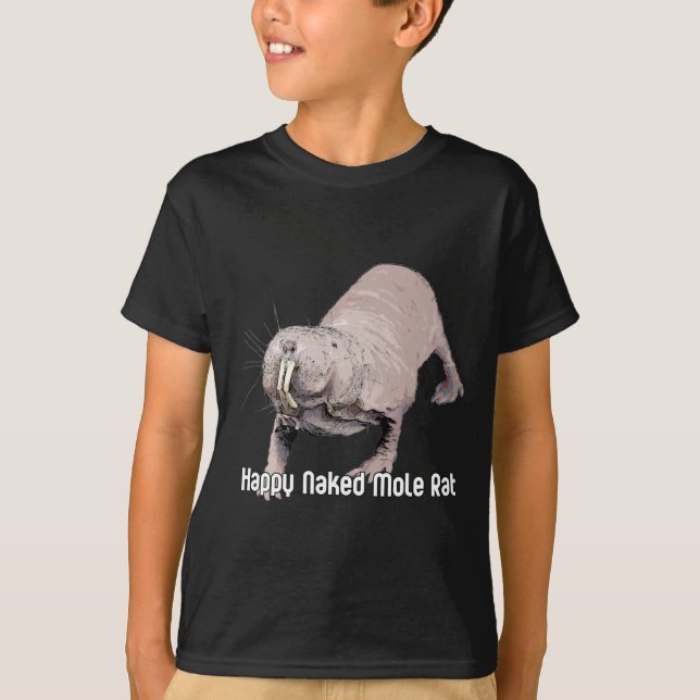 Lycklig Nekid Moleråtta T Shirt (Framsida)