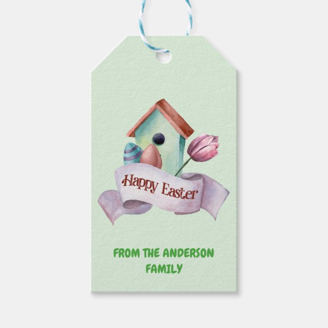 Lycklig Nest Påsk Helgdag Presentetikett (Framsidan)