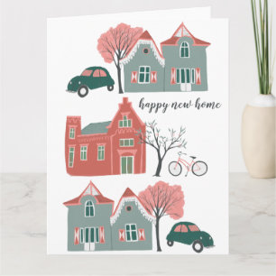 Lycklig New Home-illustrerat kort