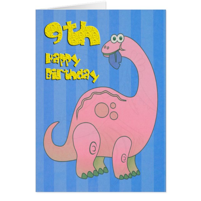 Lycklig Nionde födelsedagen Rosa Dinosaur Hälsningskort (Framsidan)