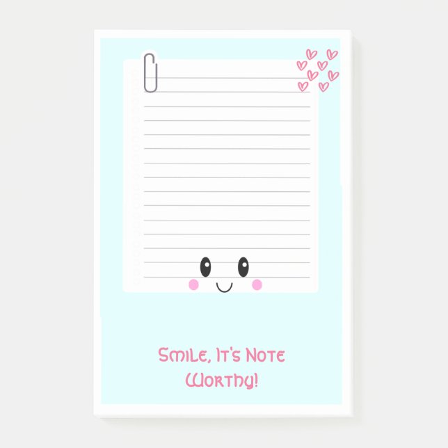 Lycklig Notes Blue: Kawaii Sticky Post IT-Notes Post-it Block (Framsida)
