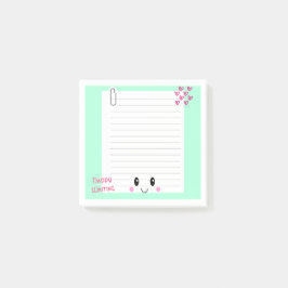 Lycklig Notes-Grönt: Kawaii Sticky Notes Post-it Block