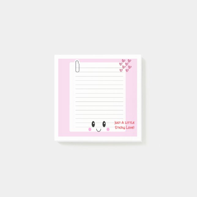 Lycklig Notes Rosa: Kawaii Notes Post-it Block (Framsida)