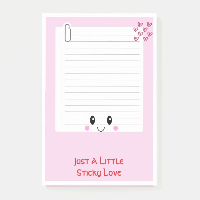 Lycklig Notes Rosa: Kawaii Sticky Notes Post-it Block (Framsida)