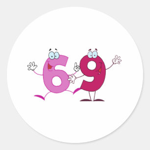 Lycklig numrerar 69 runt klistermärke