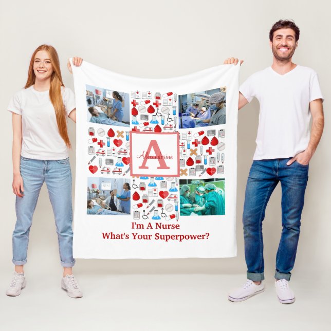 Lycklig Nurses Day 4 fotocollage kor monogram Fleecefilt (På plats)