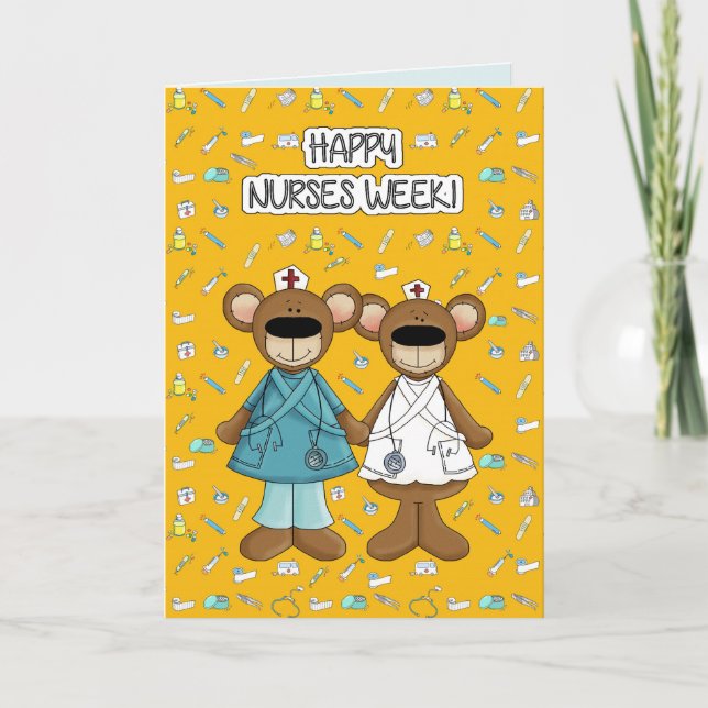 Lycklig Nurses Week. Cute-Nallar Kort (Framsida)