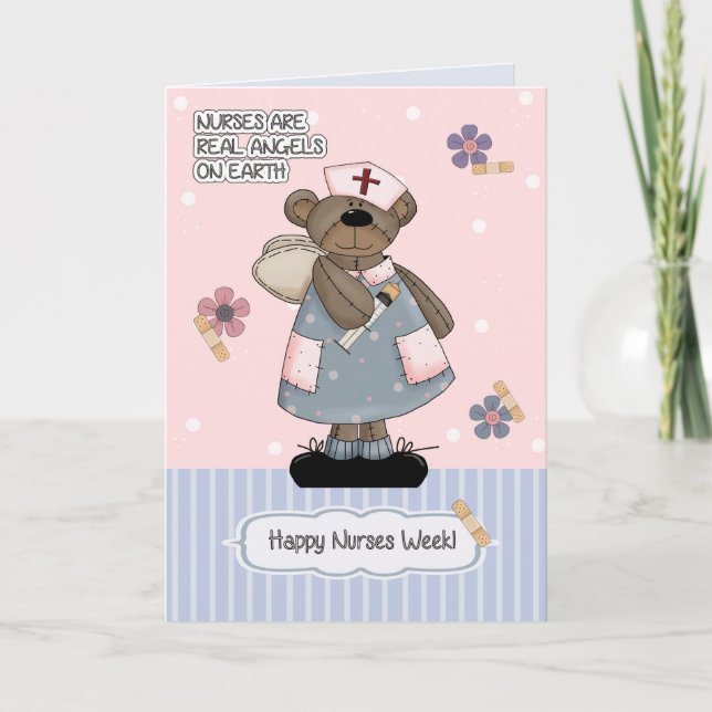 Lycklig Nurses Week. Cute Nalle Angel Card Kort (Framsida)