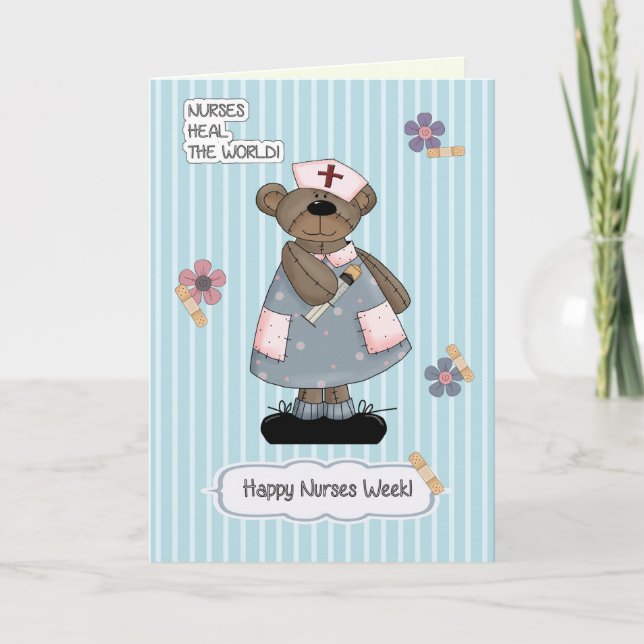 Lycklig Nurses Week. Cute Nalle Kort (Framsida)