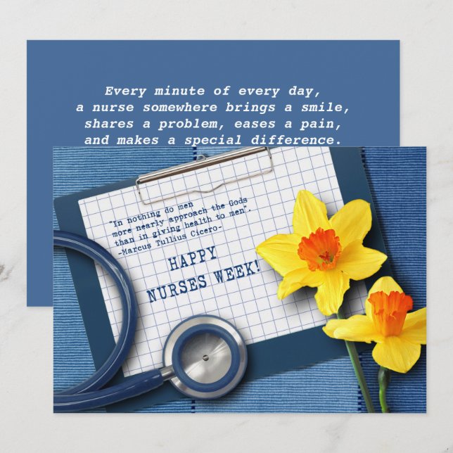 Lycklig Nurses Week. Daffodils- och stetoskopkort Kort (Fram/baksida)