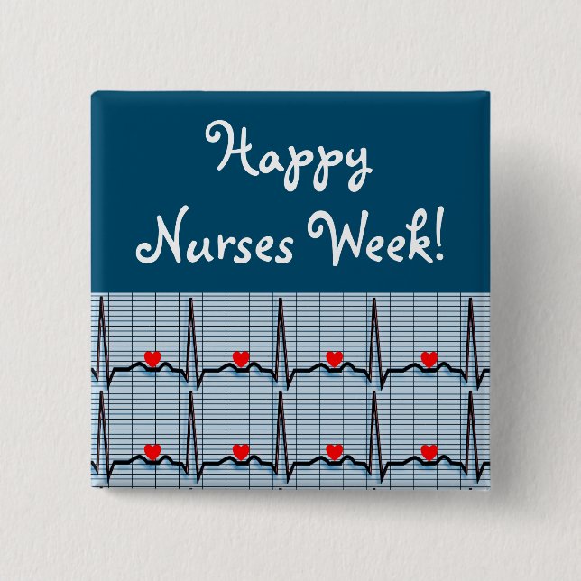 Lycklig Nurses Week EKG Buttons Knapp (Framsida)