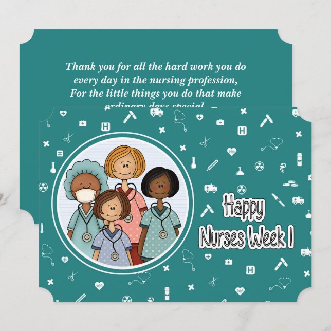 Lycklig Nurses Week. Grupp av sjukförsäkringskort Inbjudningar (Fram/baksida)