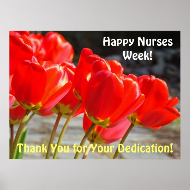 Lycklig Nurses Week poster Red Tulips Tack (Framsidan)