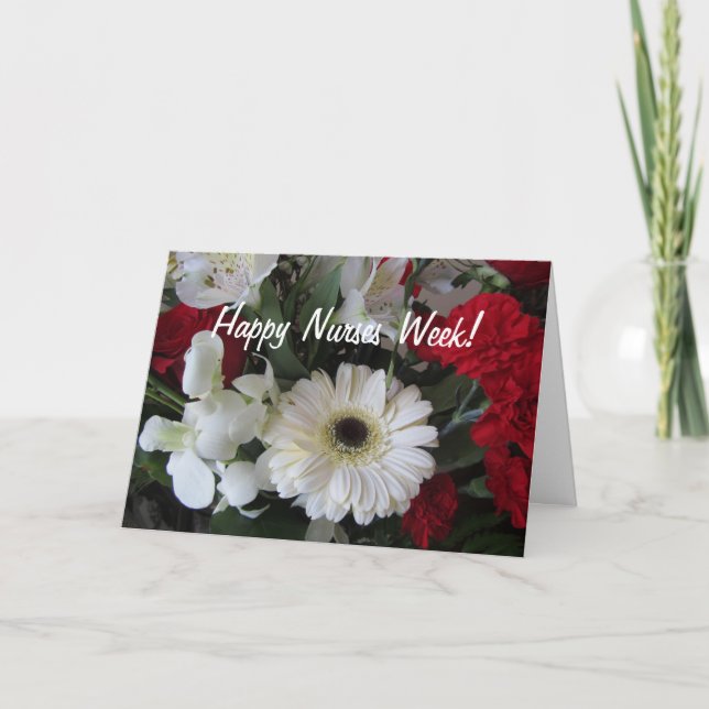 Lycklig Nurses Week-Red and White Blommigt Kort (Framsida)