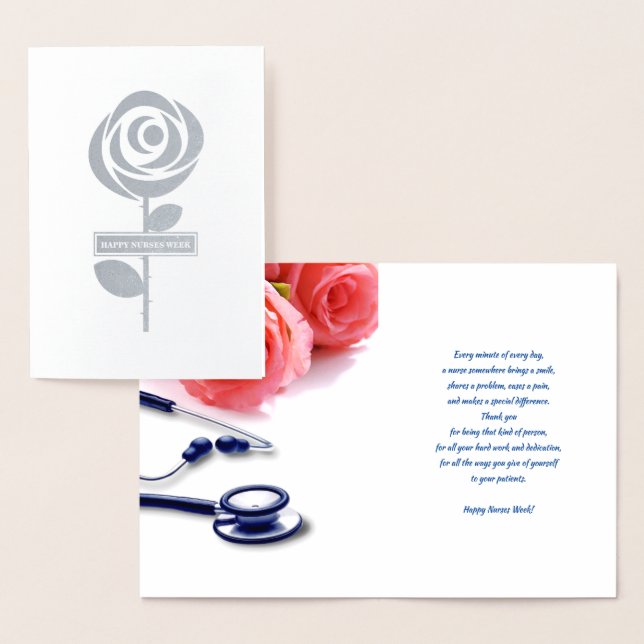 Lycklig Nurses Week. Ro och Stetoscope Folierat Kort (Display)