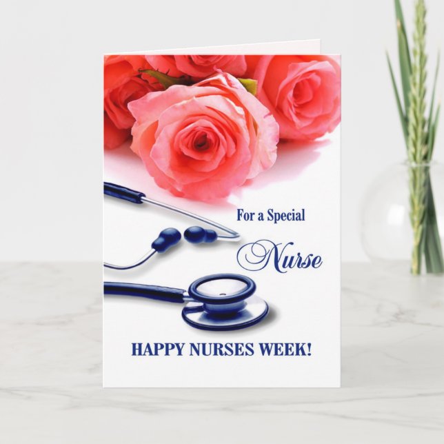 Lycklig Nurses Week. Ro och stetoskopkort Tack Kort (Framsida)