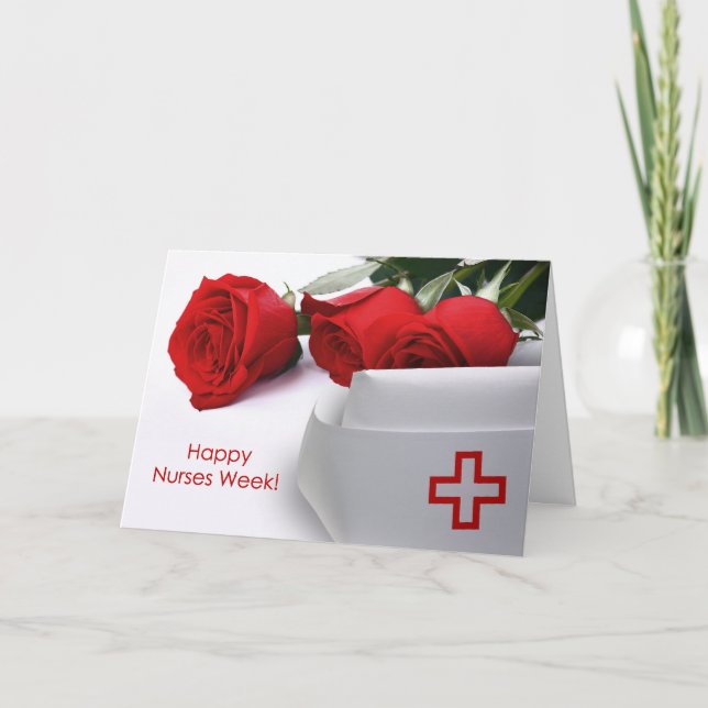 Lycklig Nurses Week. Röd ros och sjukförsäkringska Kort (Framsida)