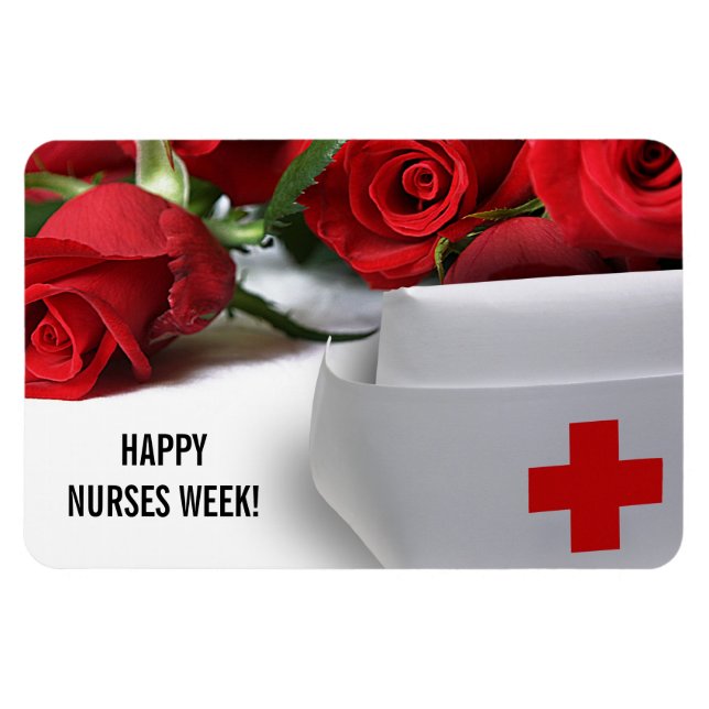 Lycklig Nurses Week. Röd ros och sjukförsäkringska Magnet (Horisontell)