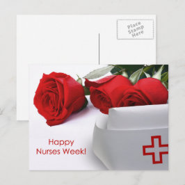 Lycklig Nurses Week. Röd ros och sjukförsäkringska Vykort