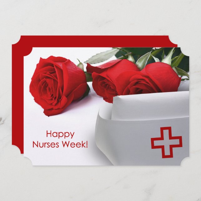 Lycklig Nurses Week. Röd ros och sjukförsäkringsko Inbjudningar (Fram/baksida)
