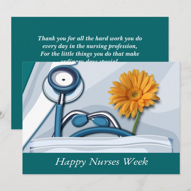 Lycklig Nurses Week. Stetoskop och Daisy Kort (Fram/baksida)