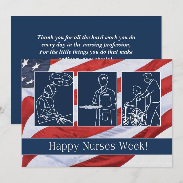 Lycklig Nurses Week. USA Patriotic Anpassningsbar  Tack Kort (Fram/baksida)