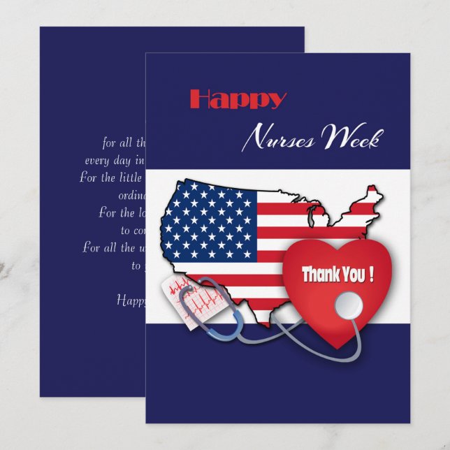 Lycklig Nurses Week. USA Patriotic Card Tack Kort (Fram/baksida)