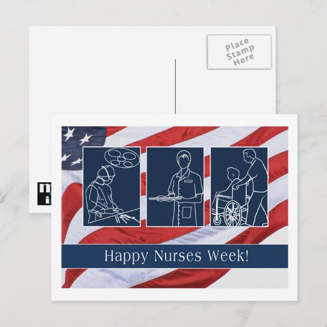 Lycklig Nurses Week. USA Patriotic Vykort (Fram/baksida)