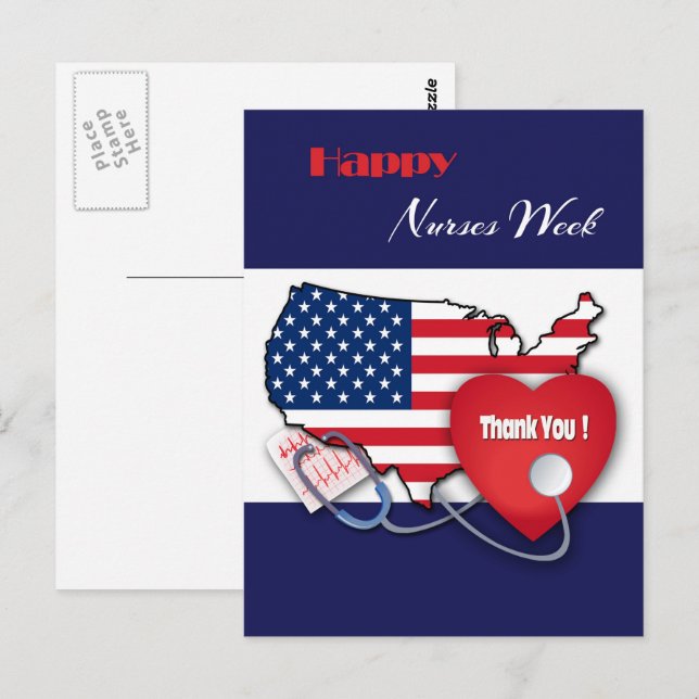 Lycklig Nurses Week. USA Patriotic Vykort (Fram/baksida)