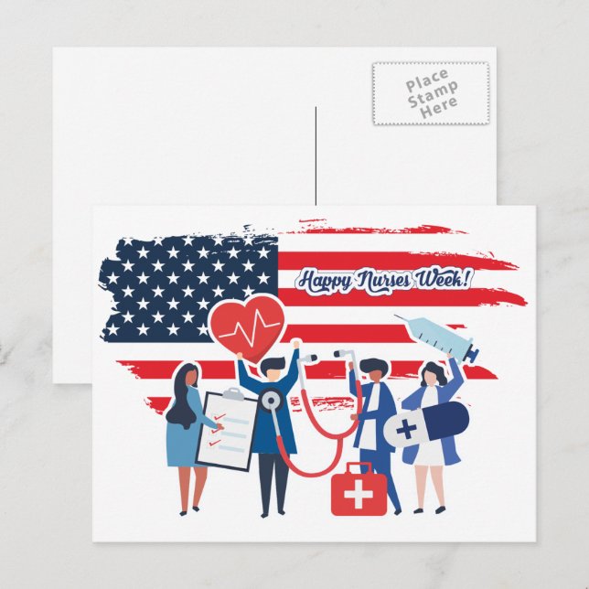 Lycklig Nurses Week. USA Patriotic Vykort (Fram/baksida)
