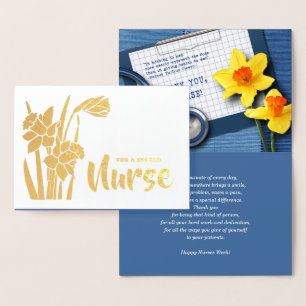 Lycklig Nurses Week Vår Daffodils och Stethoscope Folierat Kort