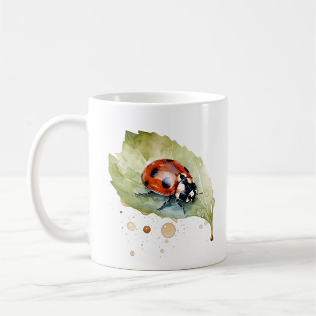 Lycklig Nyckelpiga på Blad Kaffemugg (Vänster)