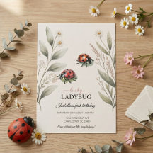 Lycklig Nyckelpiga Vattenfärg Blommig Flicka 1-års