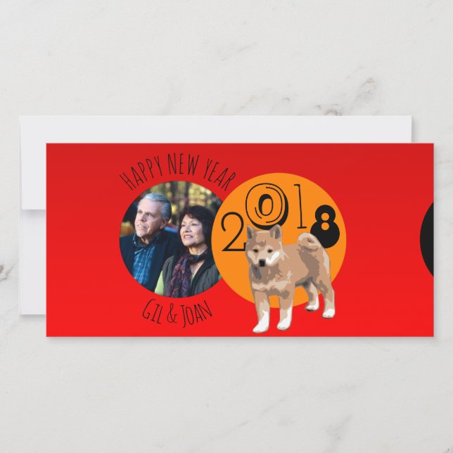 Lycklig - nytt Hund år 2018 - fotopatkort för ram Julkort (Framsida)