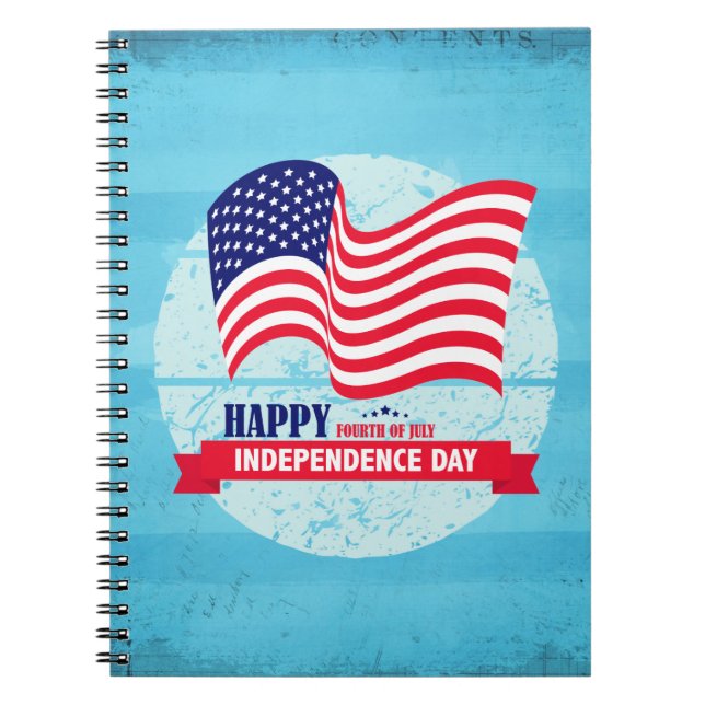 Lycklig oberoende dag Amerikanska Flagga Illustrat Anteckningsbok (Framsidan)