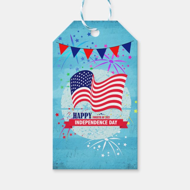 Lycklig oberoende dag Amerikanska Flagga Illustrat Presentetikett (Framsidan)