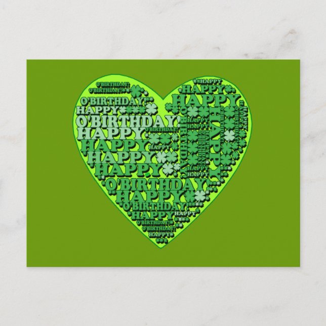 Lycklig O'Birthday med Heart T-tröjor och gåvor Vykort (Framsida)