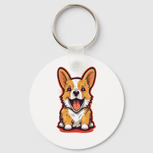 Lycklig och Cute Corgi - Adeant design för Hund Lo Nyckelring (Framsida)