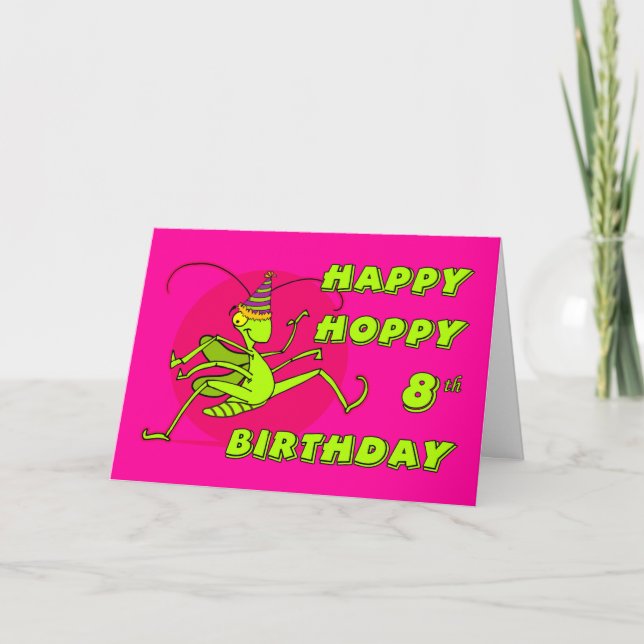 Lycklig och Hoppy Åttonde födelsedag med Grashoppe Kort (Framsida)