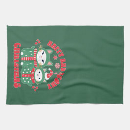 Lycklig och Meowy Jul Katt 1 Kökshandduk