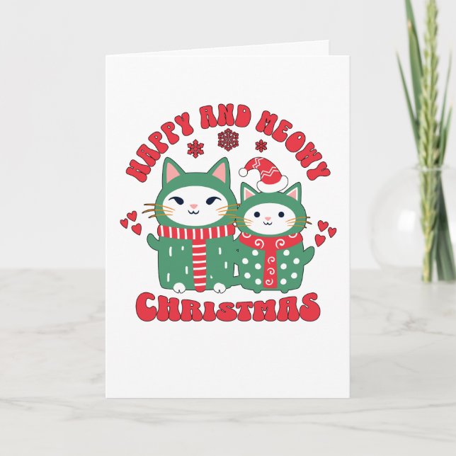 Lycklig och Meowy-julklappar Kort (Framsida)