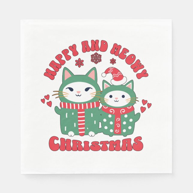 Lycklig och Meowy-julklappar Pappersservett (Framsidan)