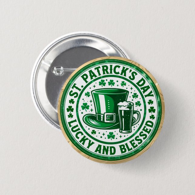 Lycklig och salig St. Patrick's Day Knapp (Framsida & baksida)