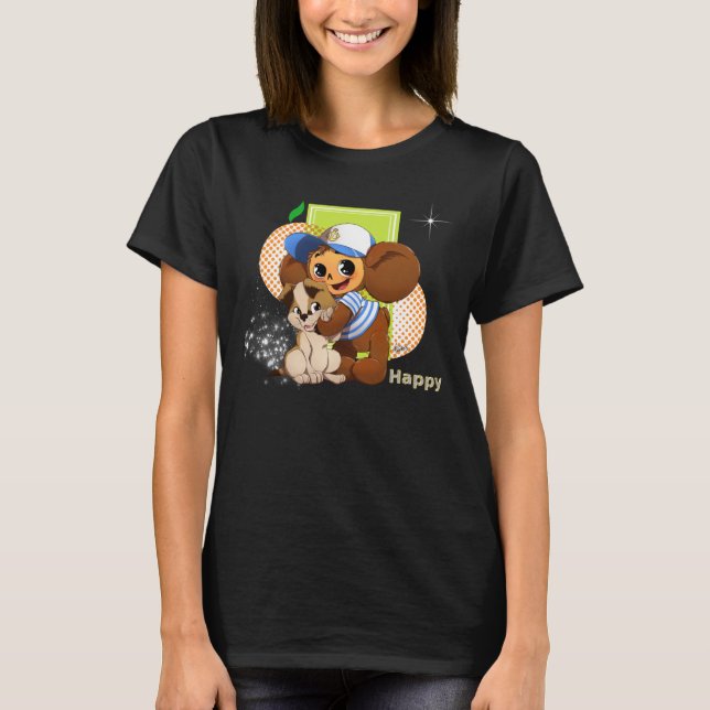 "Lycklig och vän" vid lycklig Tee Shirt (Framsida)