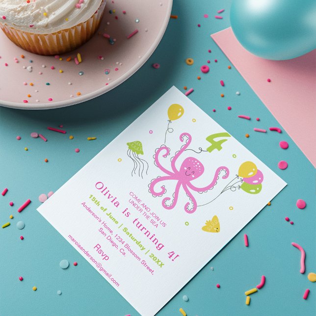 Lycklig Octopus Birthday Inbjudningar (Skapare uppladdad)