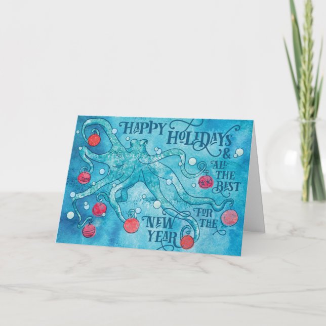 Lycklig Octopus Helgdag Card Helgkort (Framsida)
