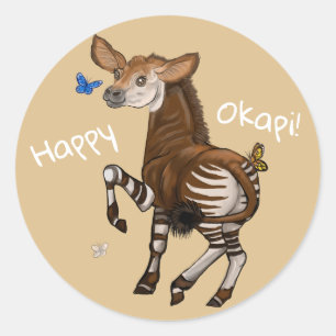 Lycklig Okapi! Runt Klistermärke