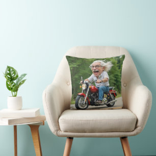 Lycklig Old Man på motorcykel Kudde