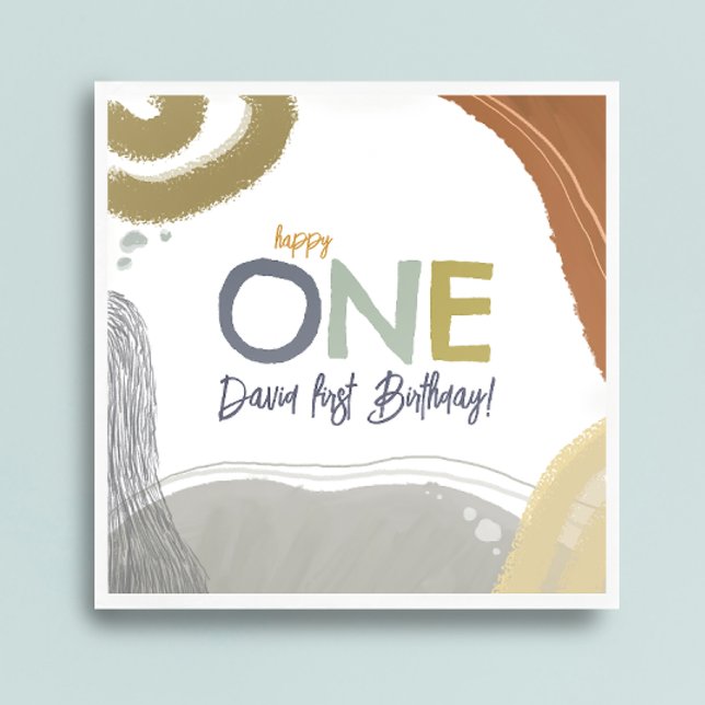 Lycklig One First Birthday-pojken Pappersservett (Skapare uppladdad)