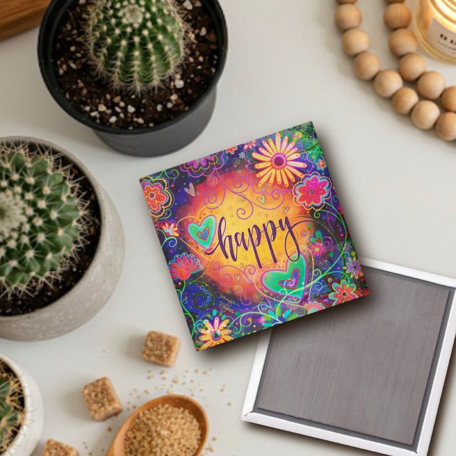 Lycklig ONE ORD Inspiritivity Roligt Blommigt Hear Magnet (Skapare uppladdad)